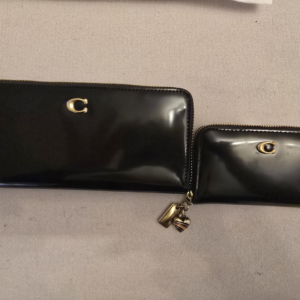 Coach Black Wallet Set with Gold Accents